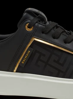 Women Balmain B-Court Monogrammed Nylon And Leather Trainers
