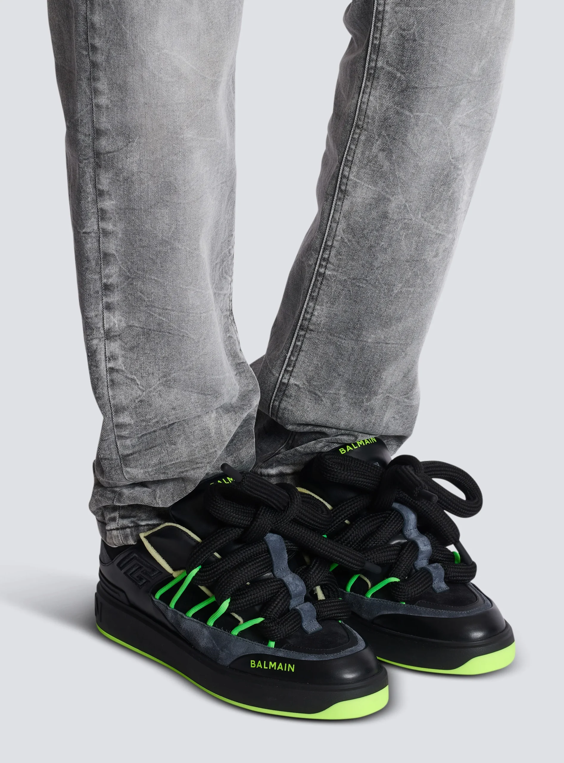 Balmain B-Court Puffy Skate Trainers In Calfskin And Suede