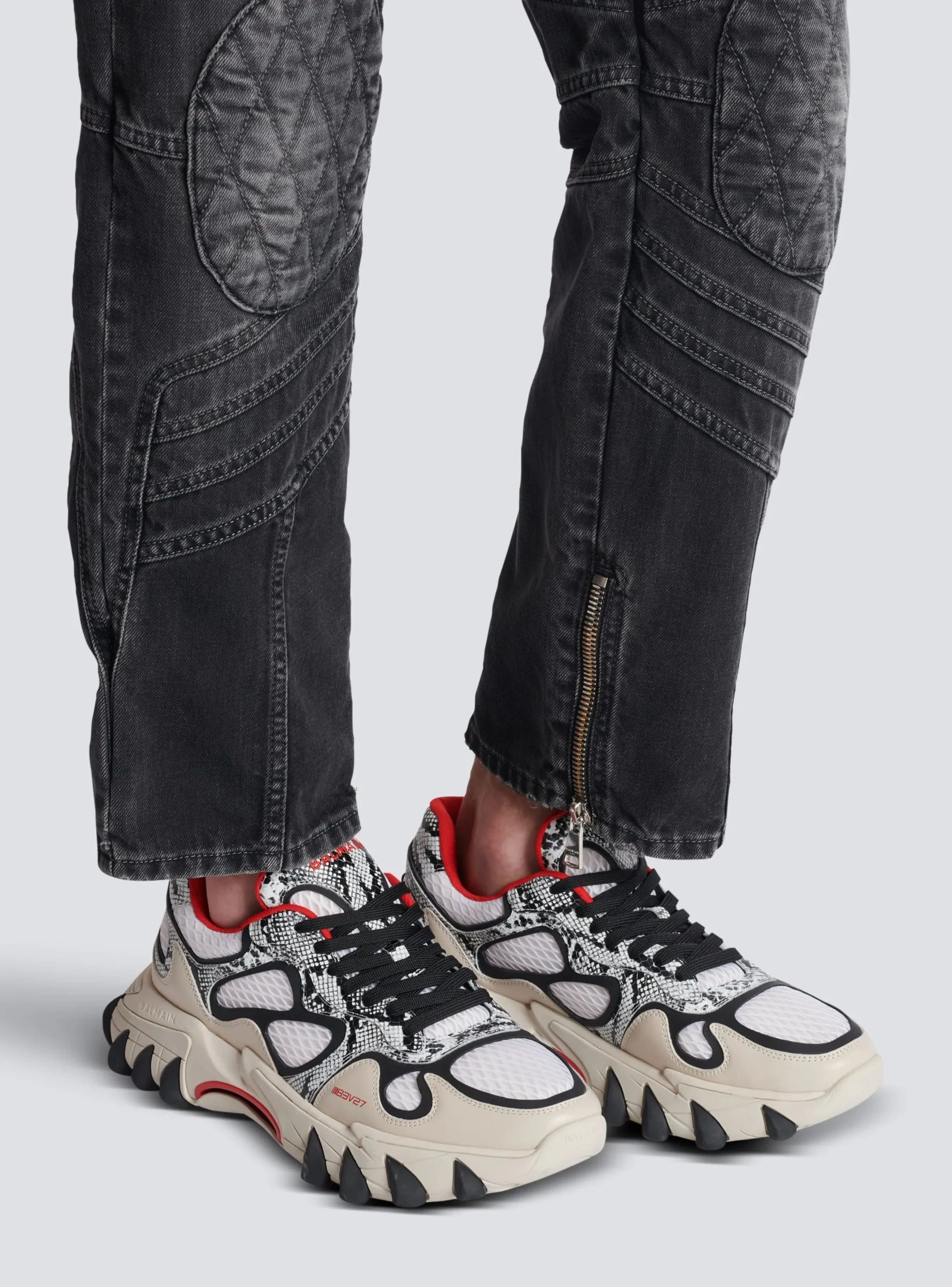 Balmain B-East Mesh And Snakeskin-effect Leather Trainers
