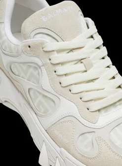 Women Balmain B-East Monogrammed Nylon And Leather Trainers