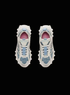 Women Balmain B-East Trainers In Monogrammed PB Labyrinth Denim