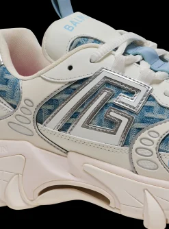 Women Balmain B-East Trainers In Monogrammed PB Labyrinth Denim