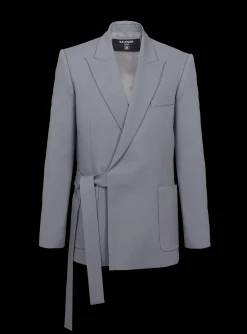 Balmain Belted Asymmetrical Jacket In Double Crepe