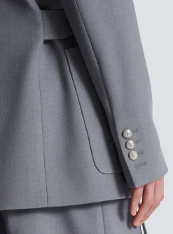 Balmain Belted Asymmetrical Jacket In Double Crepe