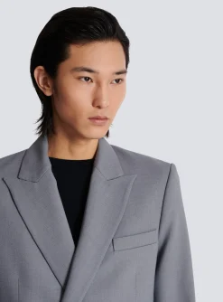 Balmain Belted Asymmetrical Jacket In Double Crepe