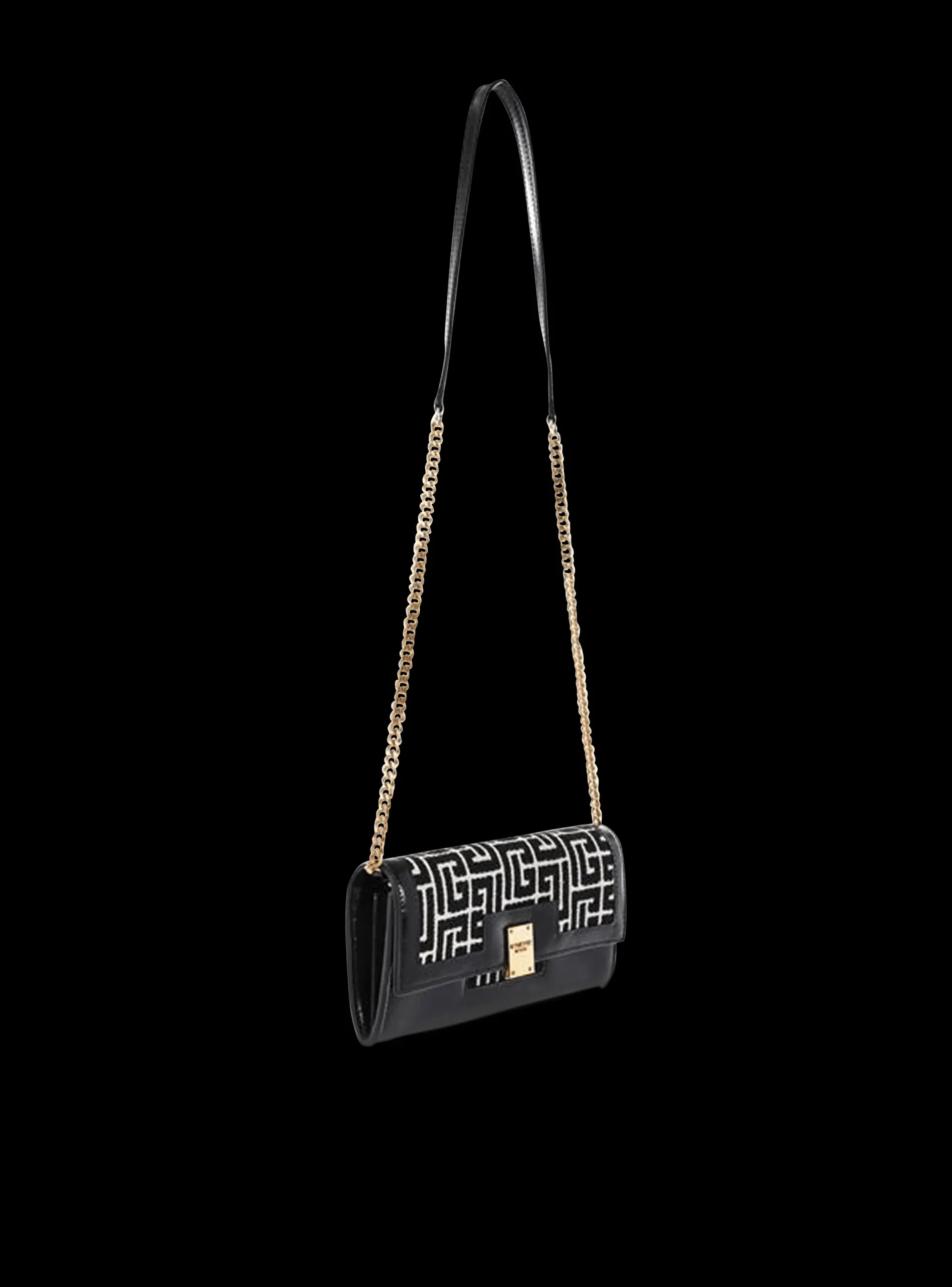 Women Balmain Bicolor Jacquard 1945 Wallet With Chain