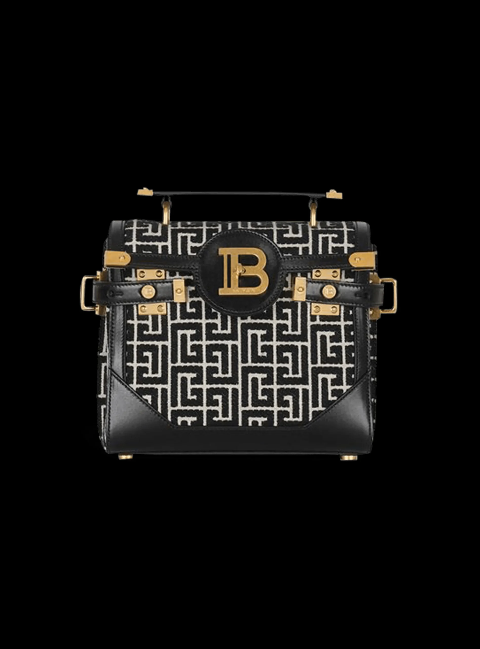Women Balmain Bicolor Jacquard B-Buzz 23 Bag With Leather Panel