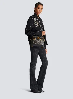 Women Balmain Bicolor Jacquard B-Buzz 23 Bag With Leather Panel