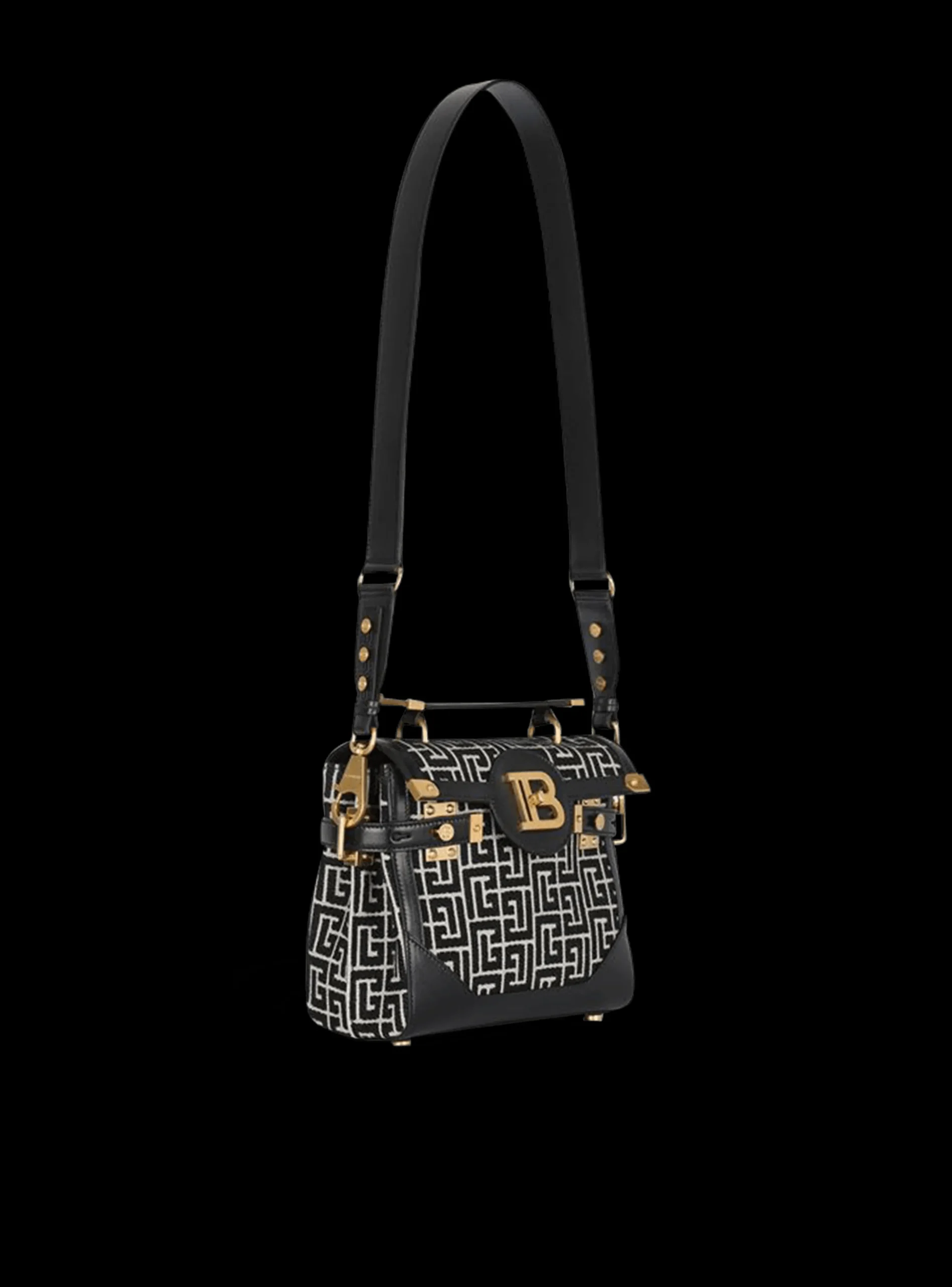 Women Balmain Bicolor Jacquard B-Buzz 23 Bag With Leather Panel