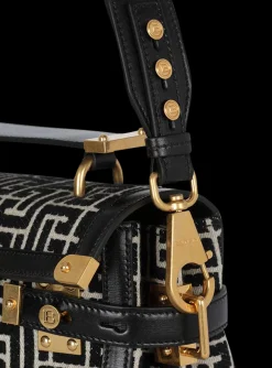 Women Balmain Bicolor Jacquard B-Buzz 23 Bag With Leather Panel