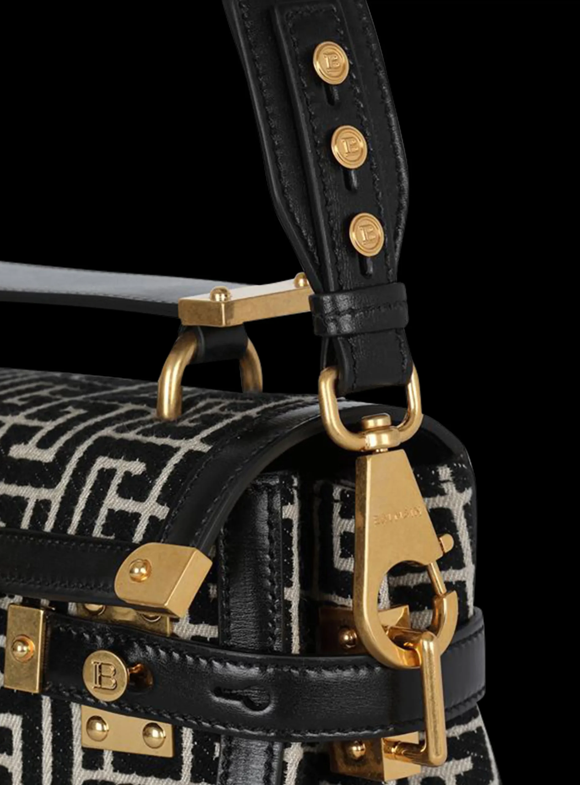 Women Balmain Bicolor Jacquard B-Buzz 23 Bag With Leather Panel