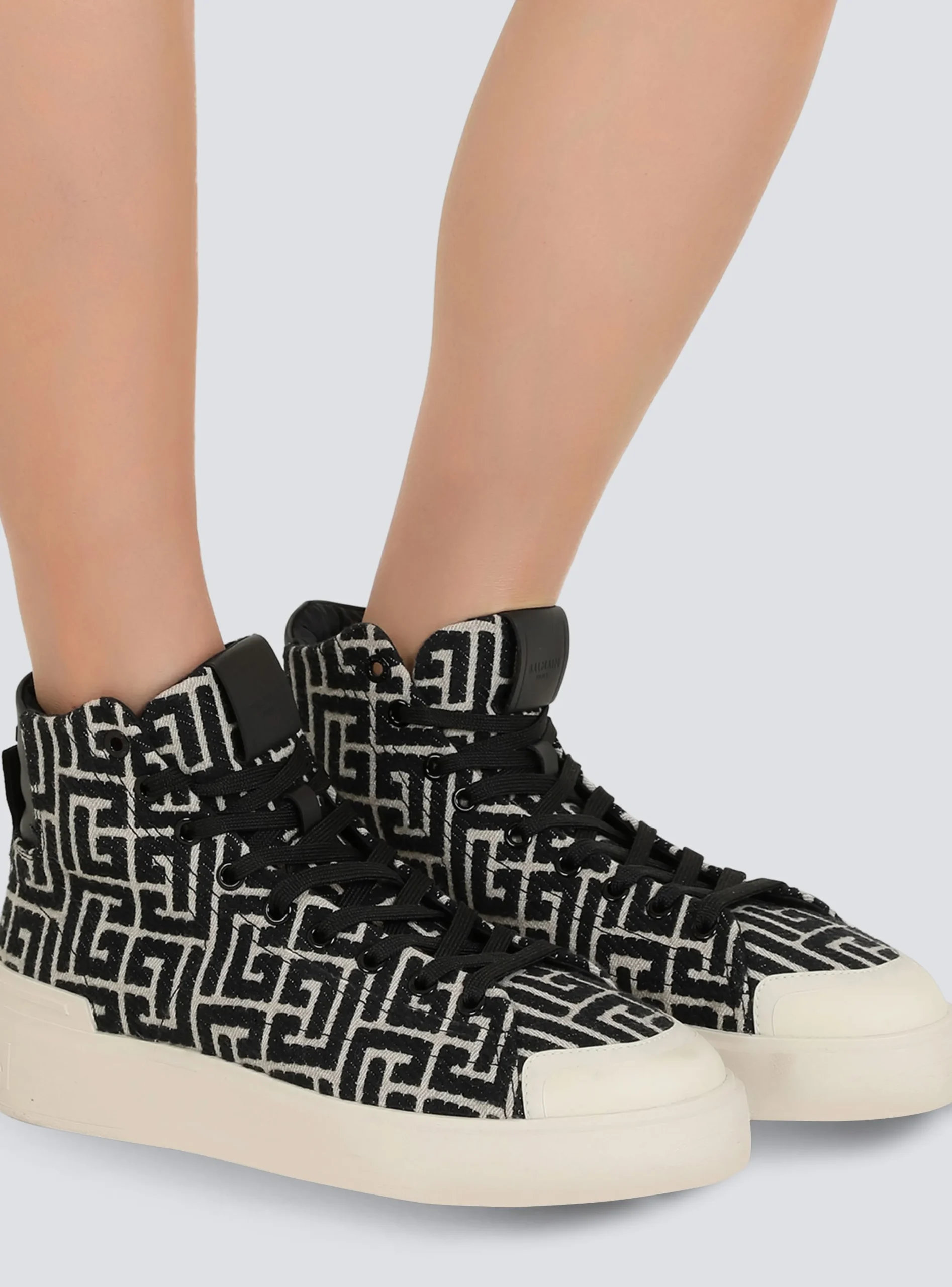 Women Balmain Bicolor Jacquard B-Court High-top Sneakers