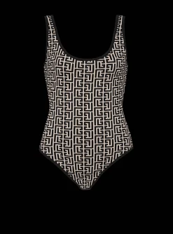 Women Balmain Bicolor Jacquard Bodysuit With Monogram