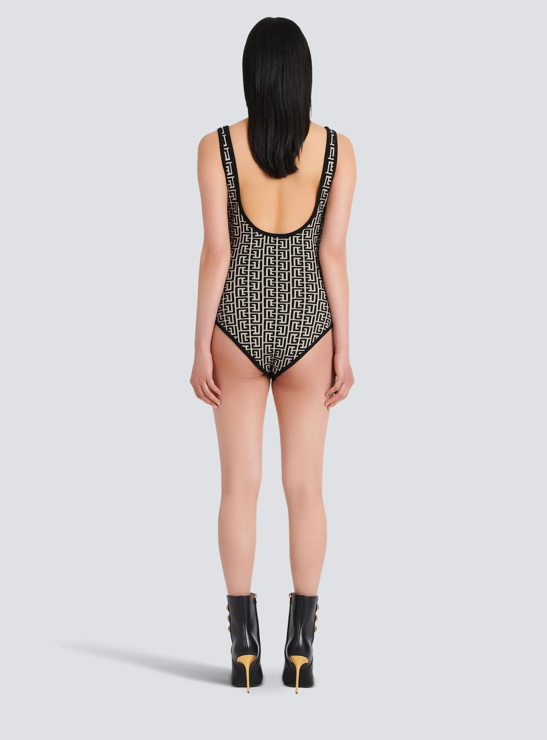 Women Balmain Bicolor Jacquard Bodysuit With Monogram