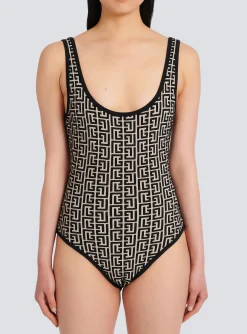 Women Balmain Bicolor Jacquard Bodysuit With Monogram