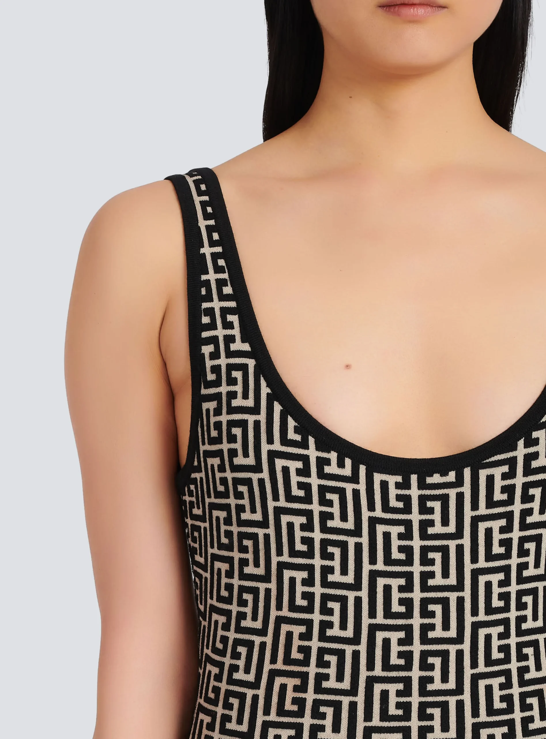 Women Balmain Bicolor Jacquard Bodysuit With Monogram