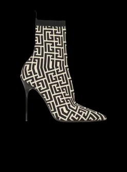 Women Balmain Bicolor Stretch Knit Skye Ankle Boots With Monogram