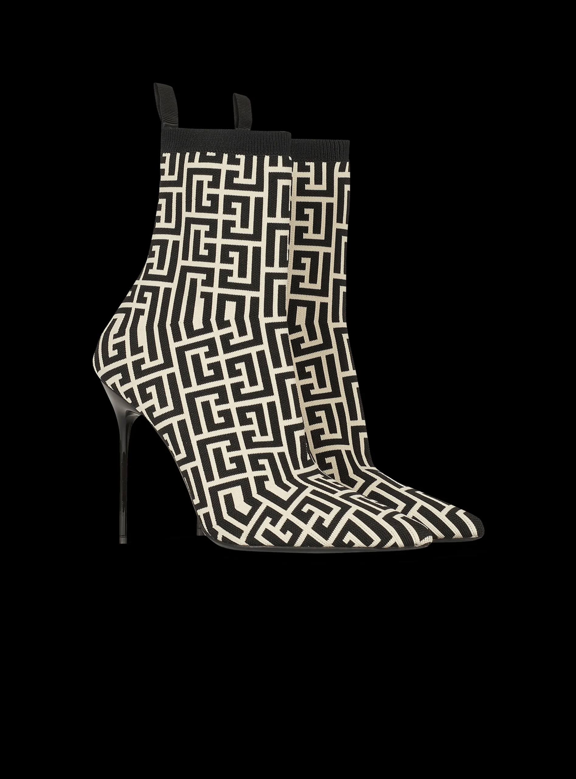 Women Balmain Bicolor Stretch Knit Skye Ankle Boots With Monogram