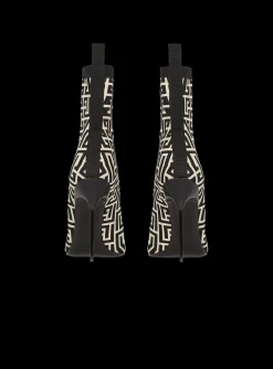 Women Balmain Bicolor Stretch Knit Skye Ankle Boots With Monogram