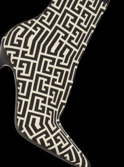 Women Balmain Bicolor Stretch Knit Skye Ankle Boots With Monogram