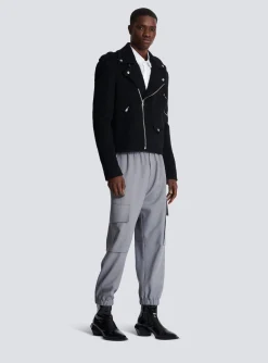 Balmain Biker Jacket In Felted Wool