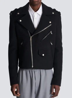 Balmain Biker Jacket In Felted Wool