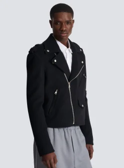 Balmain Biker Jacket In Felted Wool
