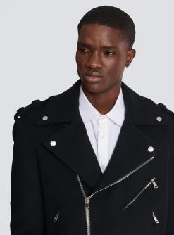 Balmain Biker Jacket In Felted Wool