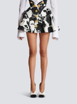 Women Balmain Black And Roses Short Tulip Skirt