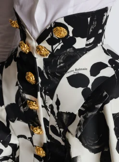 Women Balmain Black And Roses Short Tulip Skirt