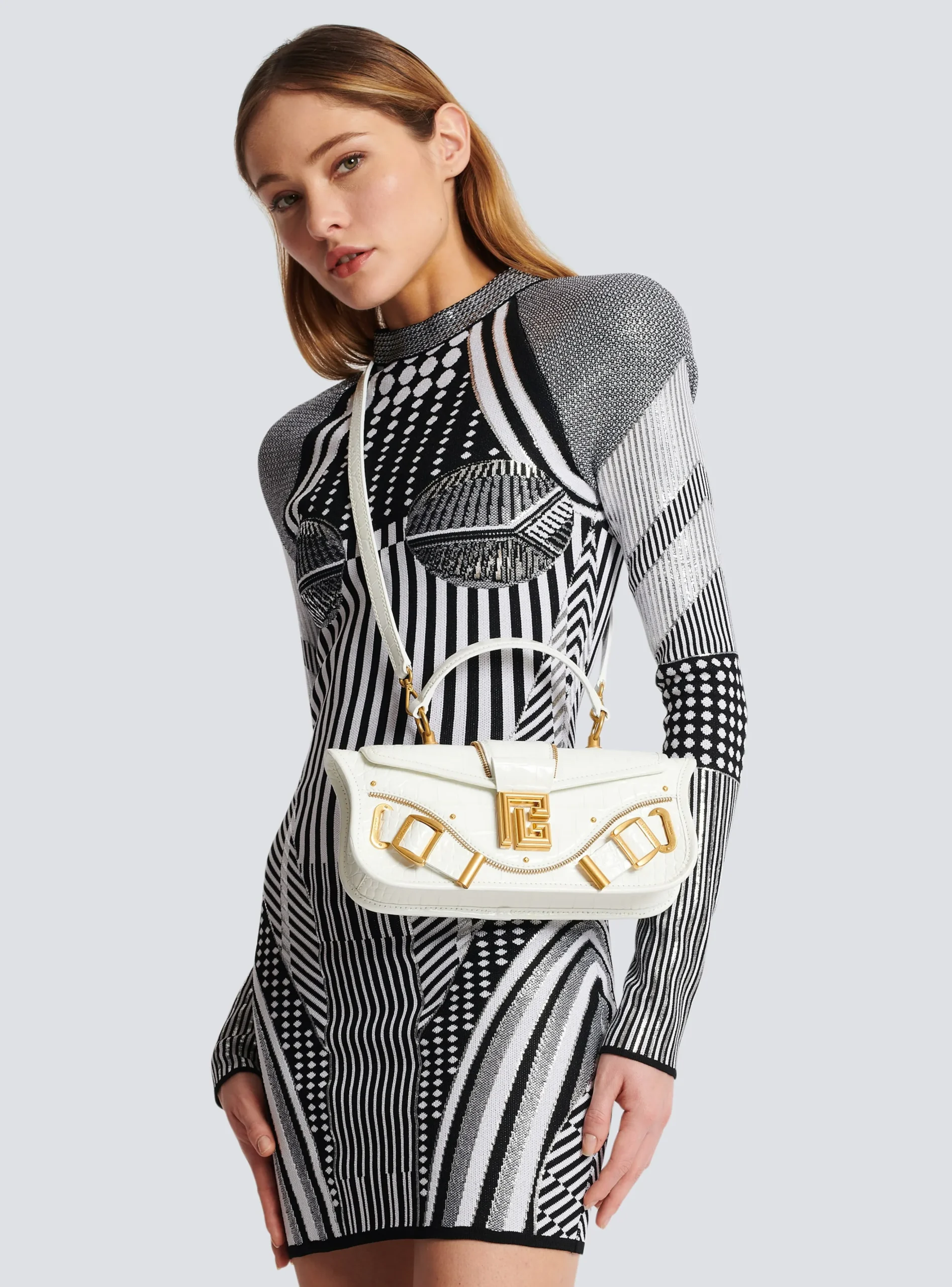 Women Balmain Blaze Clutch Bag In Crocodile Effect-embossed Leather