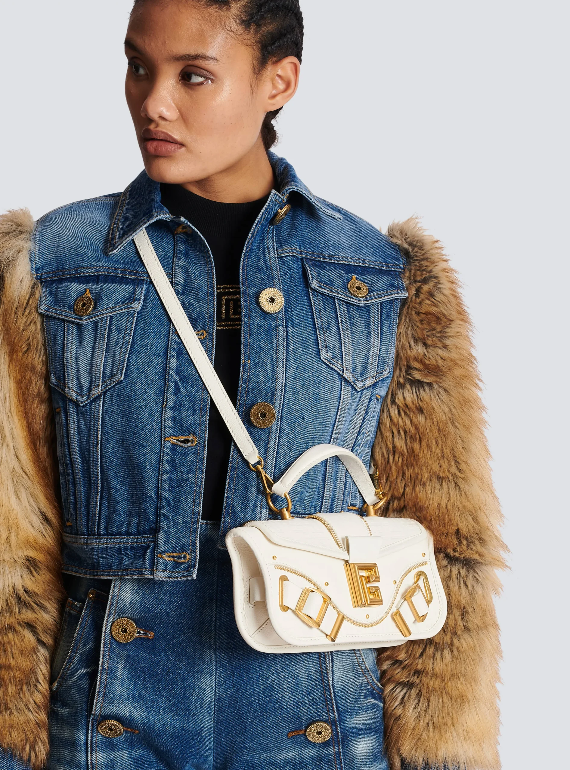 Women Balmain Blaze Grained Leather Clutch Bag
