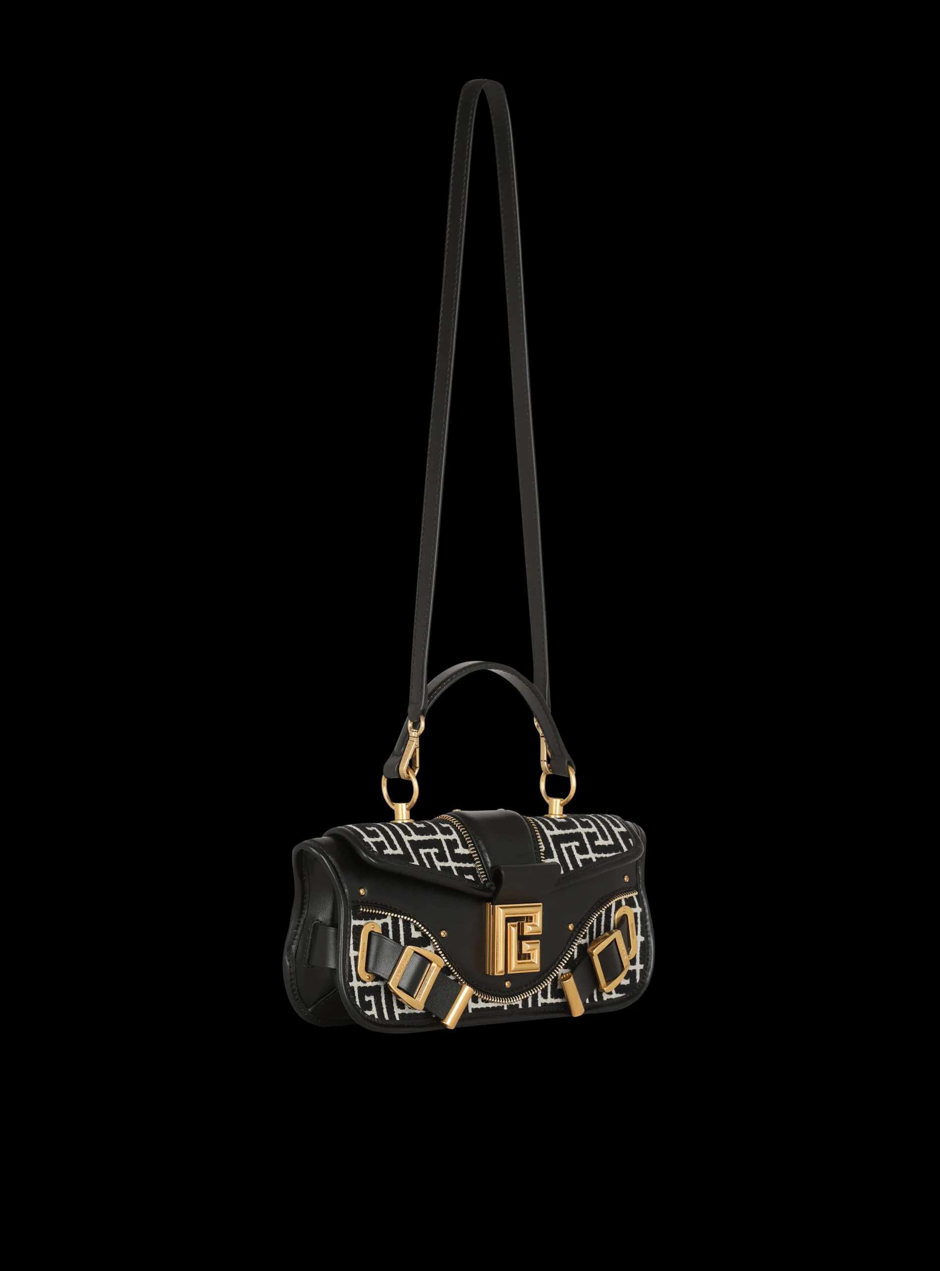 Women Balmain Blaze Leather Clutch Bag With Jacquard Monogram