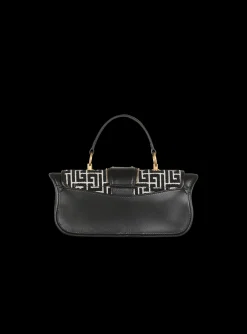 Women Balmain Blaze Leather Clutch Bag With Jacquard Monogram