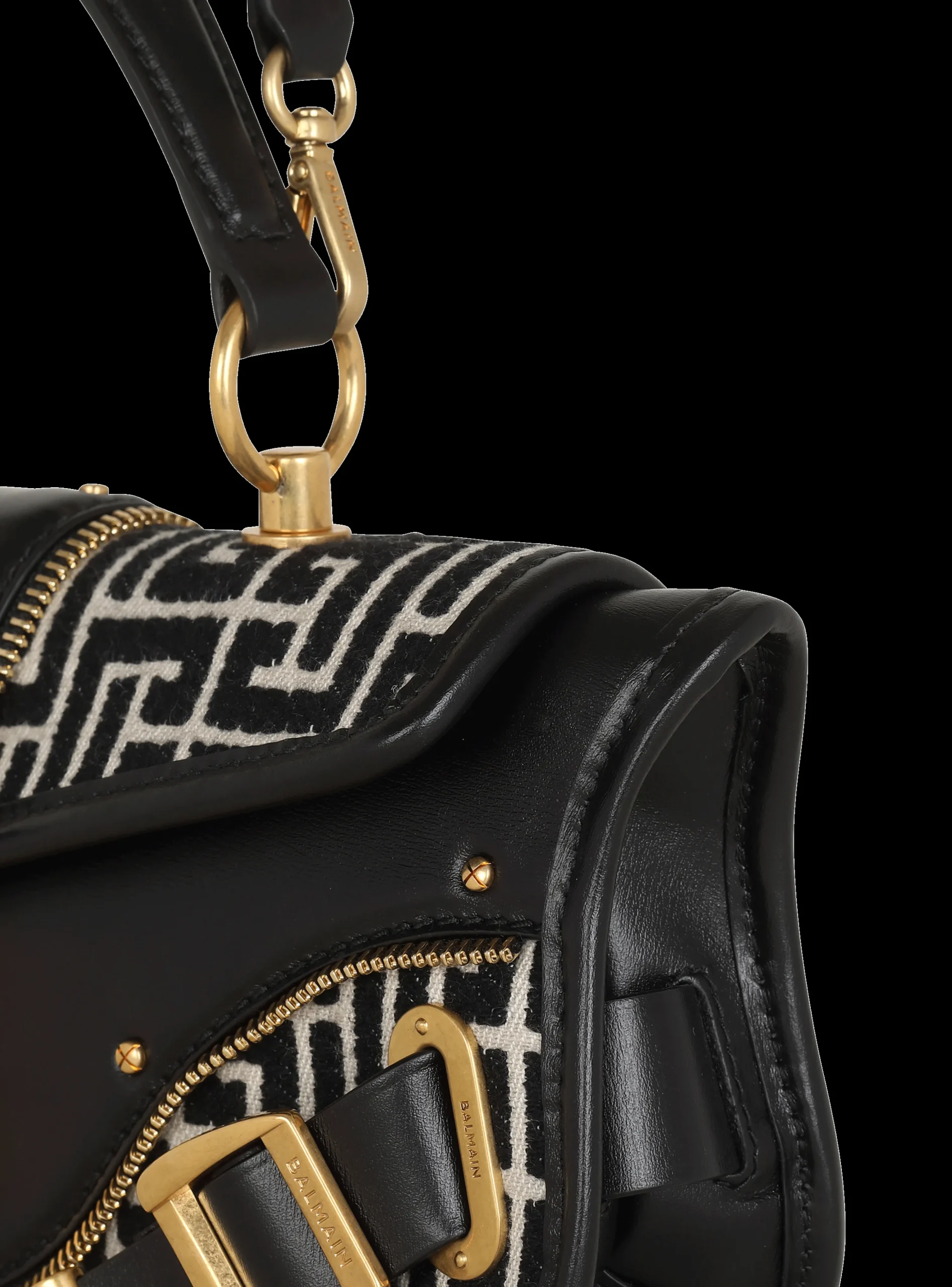 Women Balmain Blaze Leather Clutch Bag With Jacquard Monogram