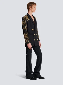 Balmain Blazer With Embroidered Bamboo Sleeves