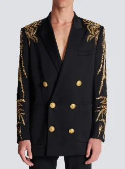 Balmain Blazer With Embroidered Bamboo Sleeves