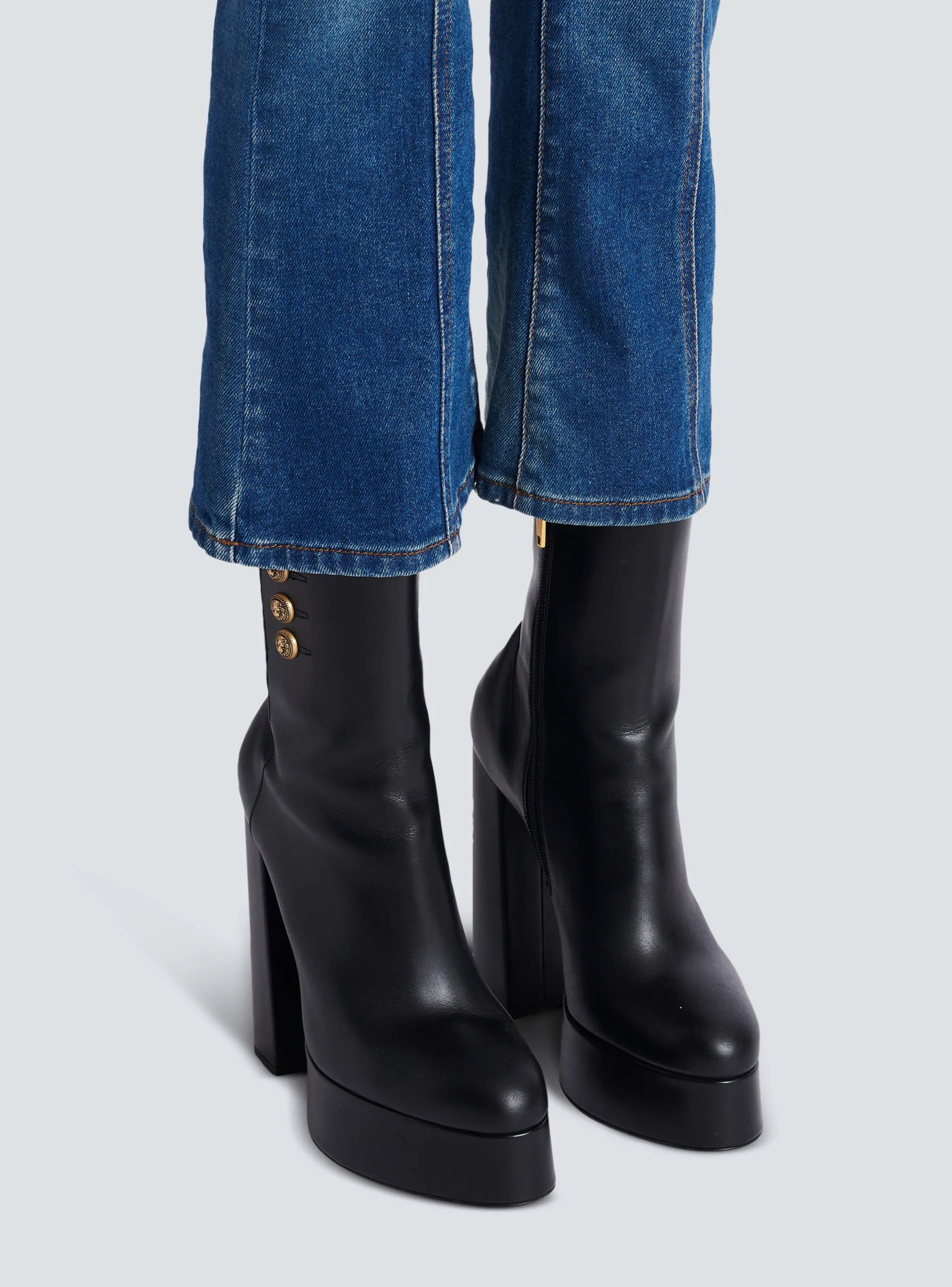 Women Balmain Brune Leather Ankle Boots
