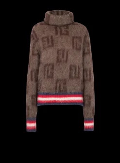 Women Balmain Brushed Mohair Jumper With Monogram Print