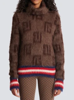Women Balmain Brushed Mohair Jumper With Monogram Print