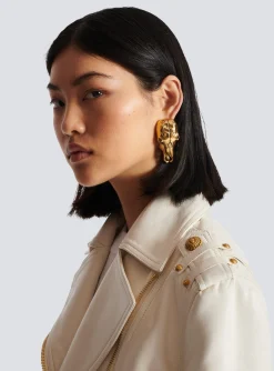 Women Balmain Buffalo Skull Earrings