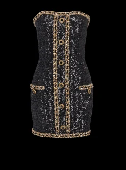 Women Balmain Bustier Dress With Sequin Embroidery