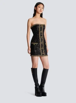 Women Balmain Bustier Dress With Sequin Embroidery