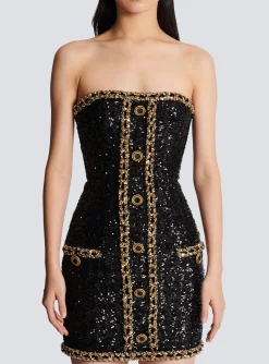 Women Balmain Bustier Dress With Sequin Embroidery