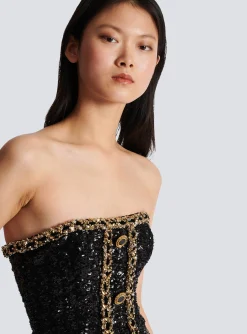 Women Balmain Bustier Dress With Sequin Embroidery