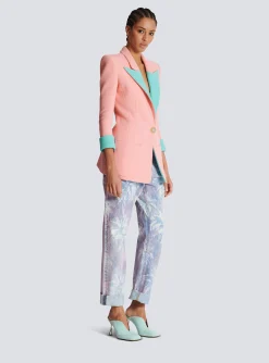 Women Balmain 1-button Double Crepe Two-tone Jacket