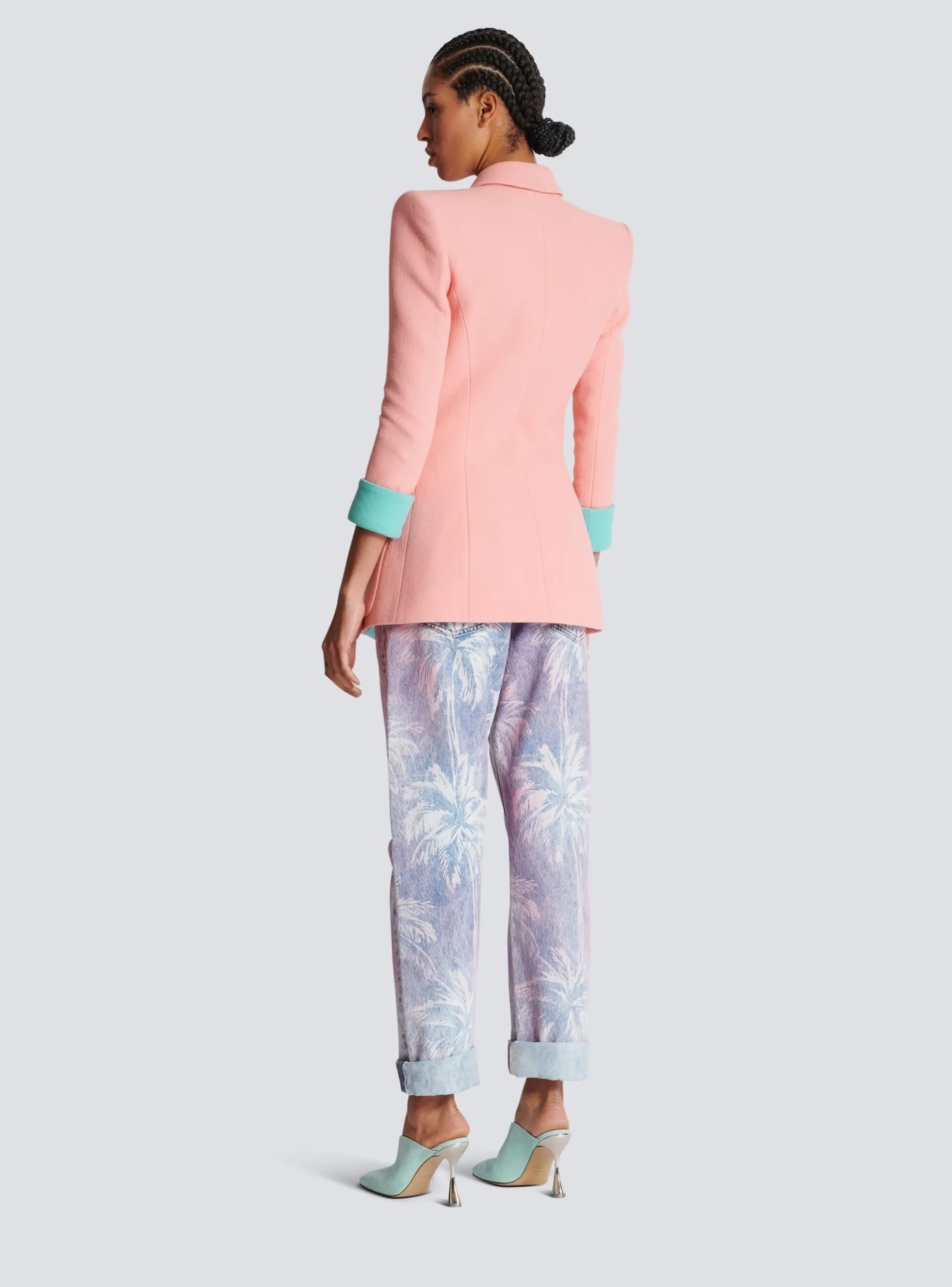 Women Balmain 1-button Double Crepe Two-tone Jacket