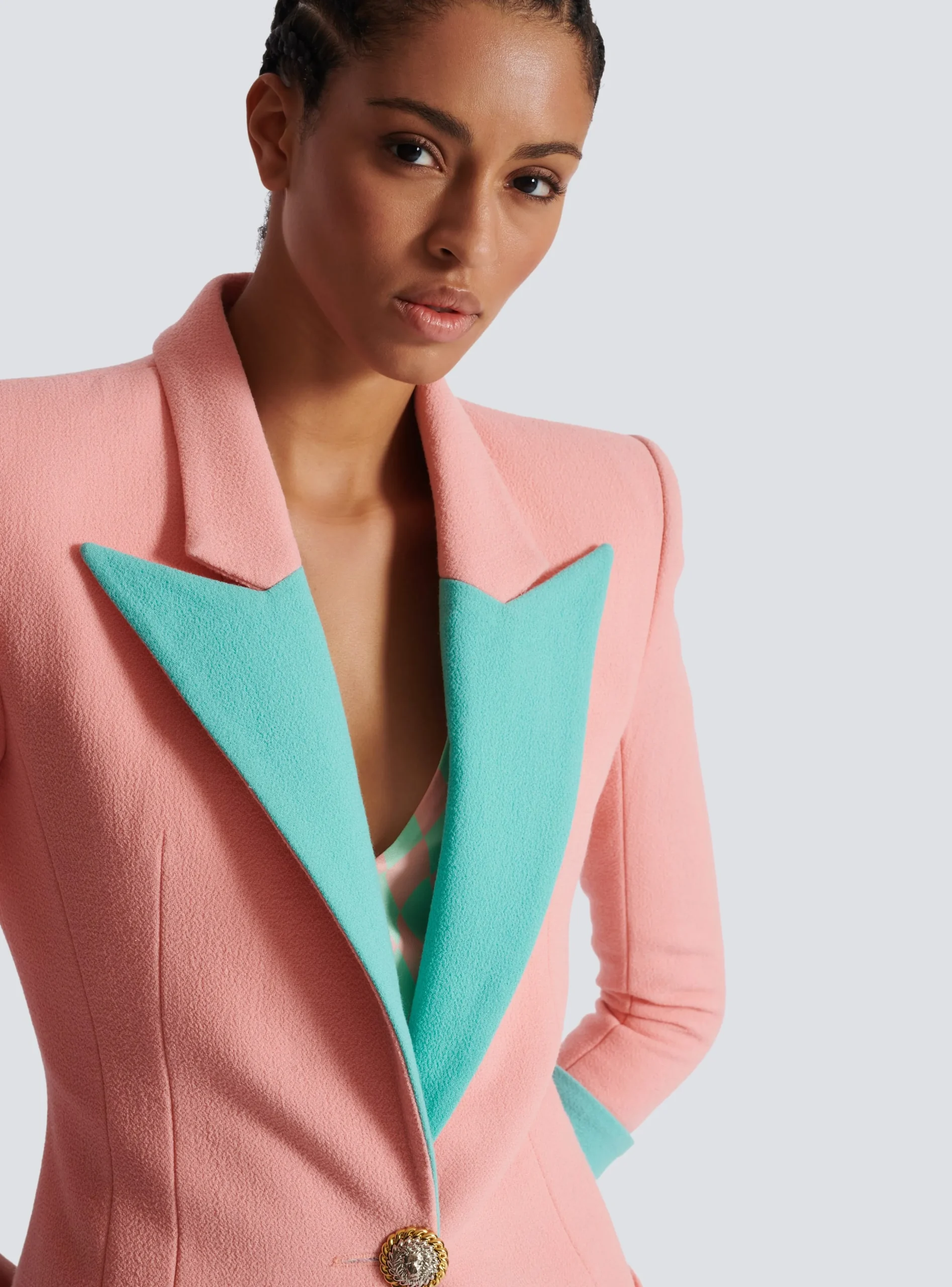 Women Balmain 1-button Double Crepe Two-tone Jacket