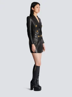 Women Balmain 6-button Leather Dress