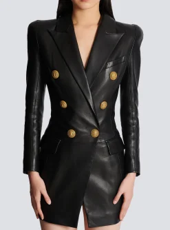 Women Balmain 6-button Leather Dress